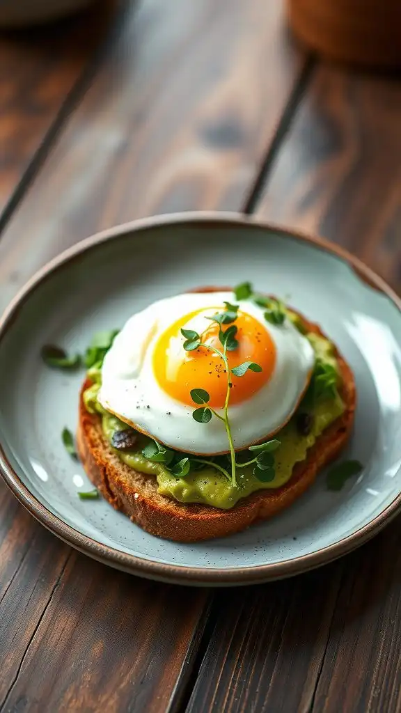 avocado toast with poached egg and microgreens a