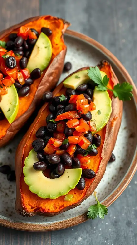 baked sweet potatoes with black beans