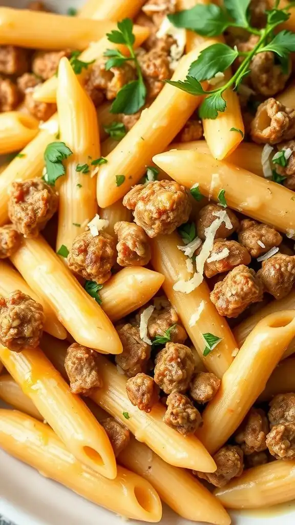 cheesy penne with garlic ground beef