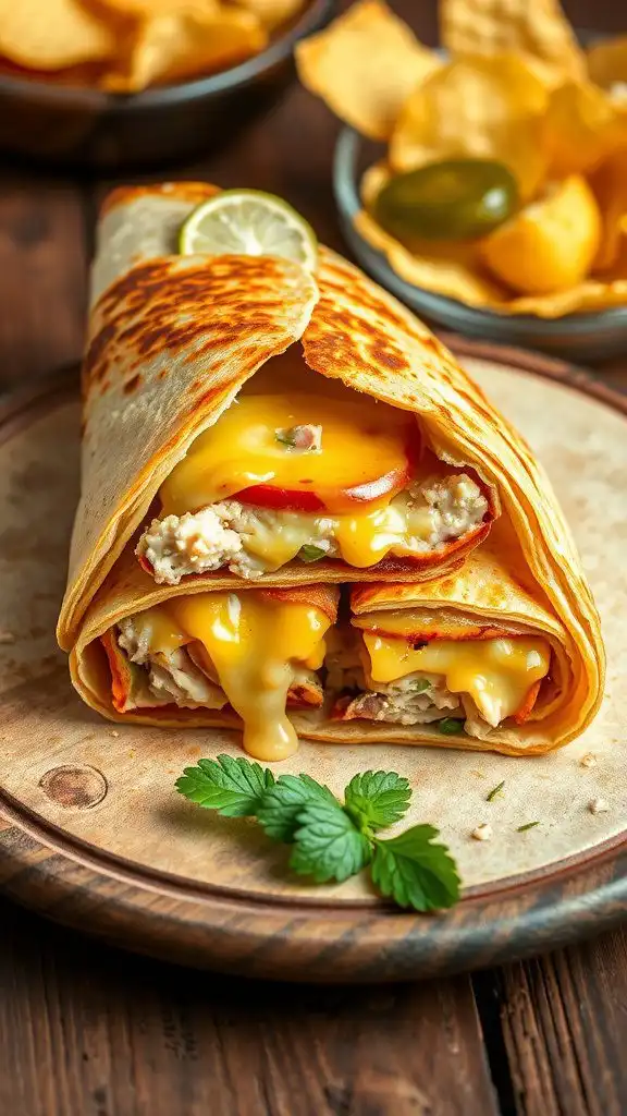 cheesy tuna melt wrap with a crispy tortilla finis