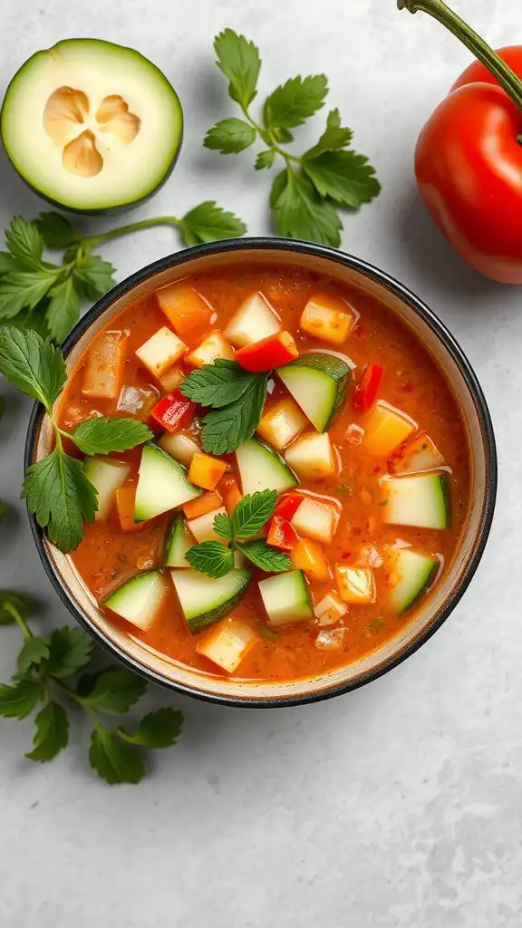 chilled gazpacho with fresh vegetables chilled gazpacho with fresh vegetables