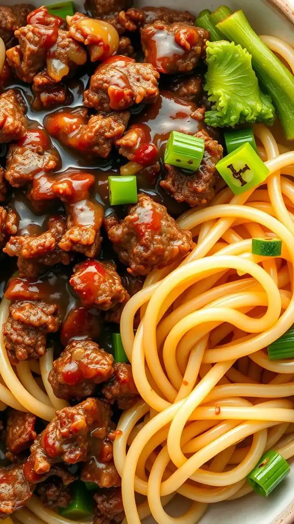 chinese inspired garlic beef noodle dinner