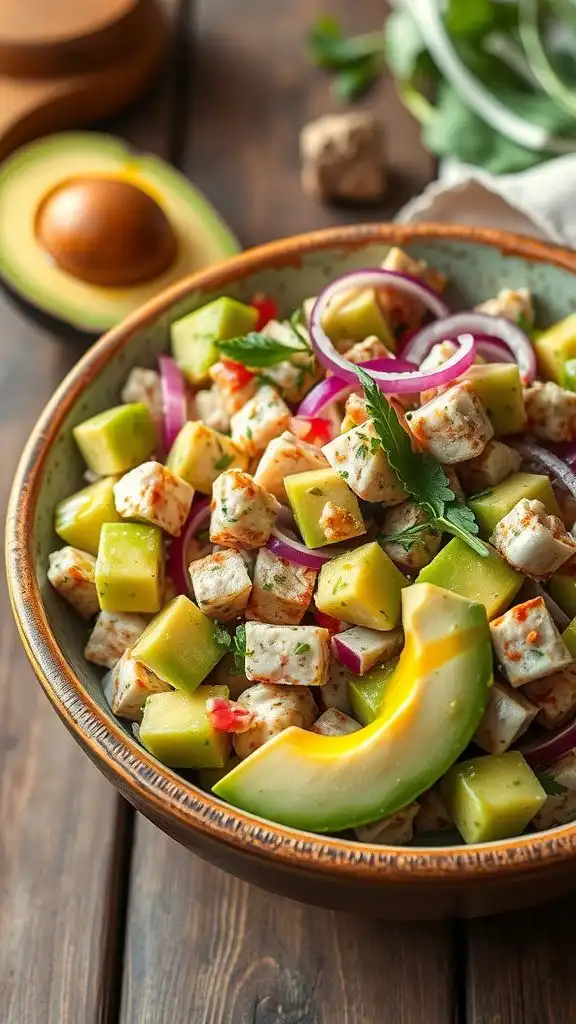 chunky avocado and tuna salad with red onion