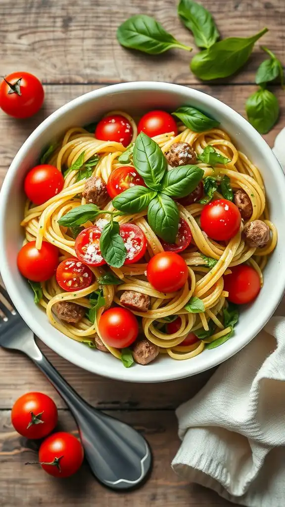 classic pesto pasta salad with cherry tomatoes and