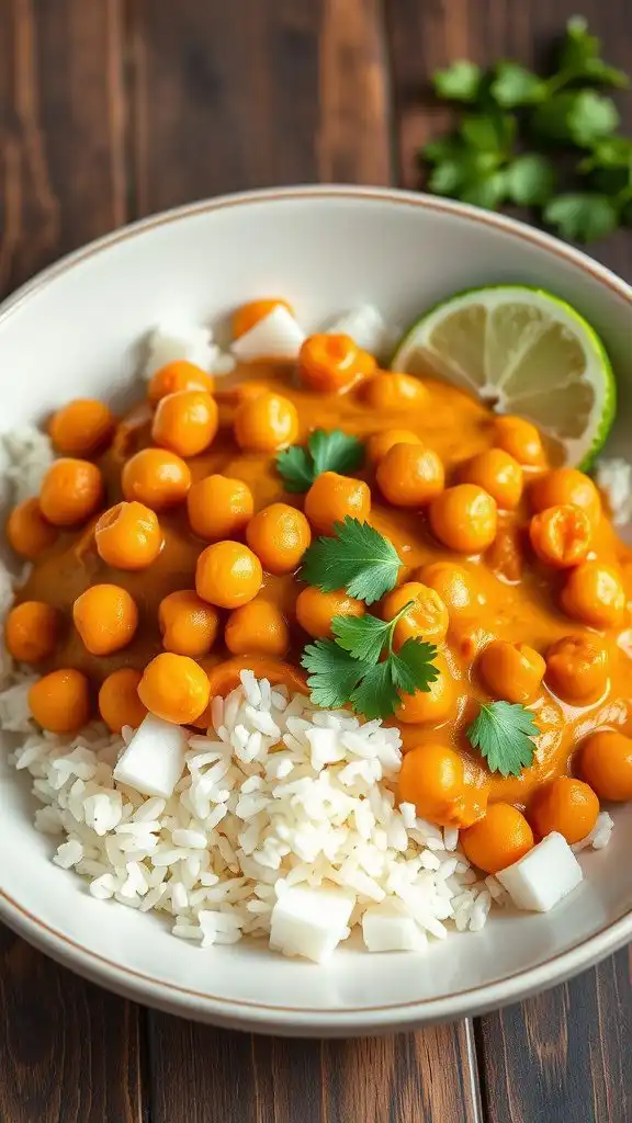 coconut curry chickpeas with jasmine rice