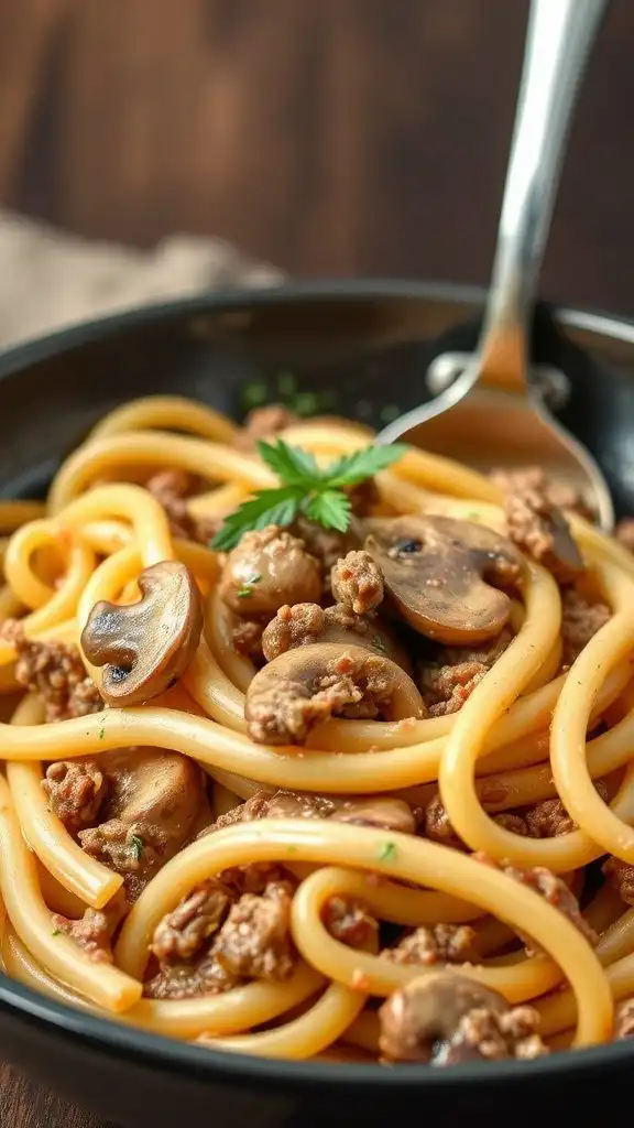 creamy ground beef and mushroom pasta
