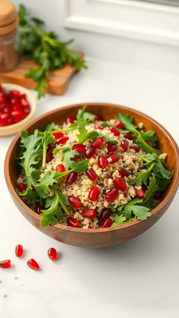 energizing quinoa salad with arugula and pomegrana