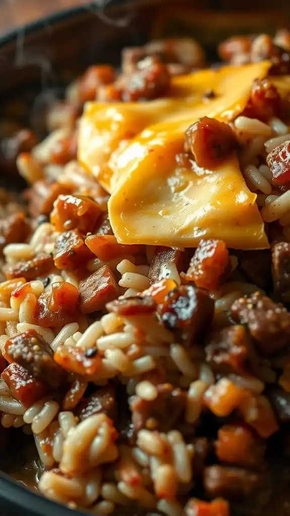 french onion ground beef rice bake