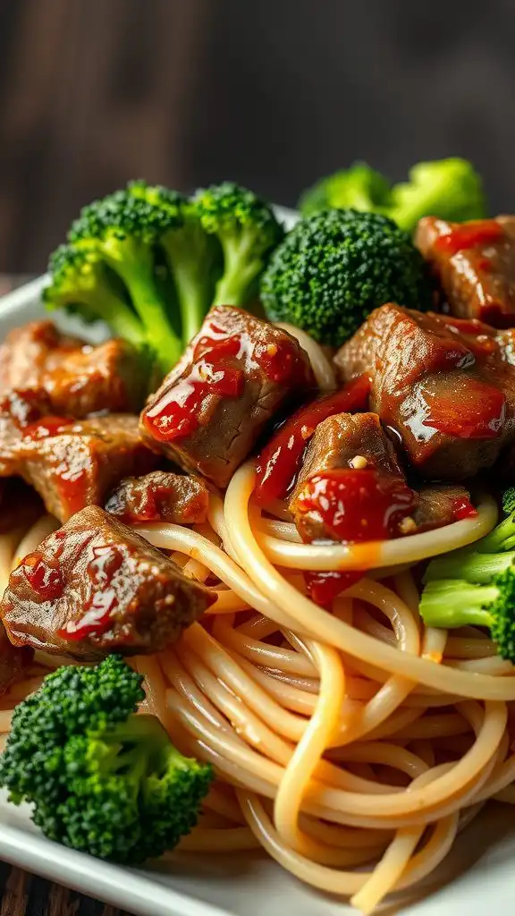 ground beef and broccoli noodle dinner