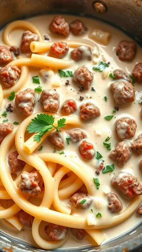 ground beef pasta with white sauce