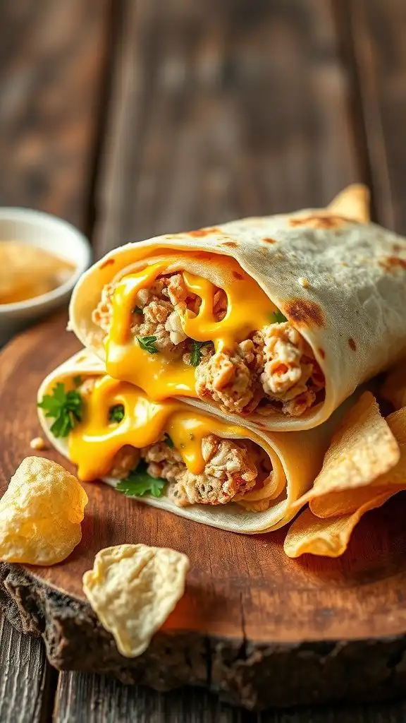 hearty tuna melt wrap with cheddar and tangy mayo