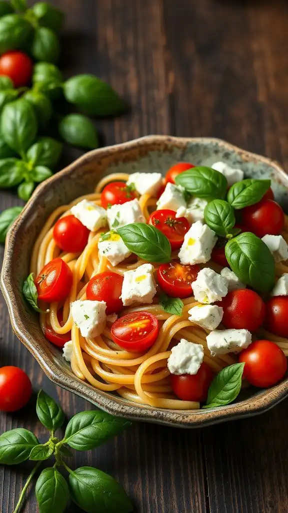 herbed pesto pasta salad with cherry tomatoes and