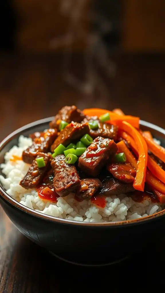 korean style ground beef rice bowl dinner