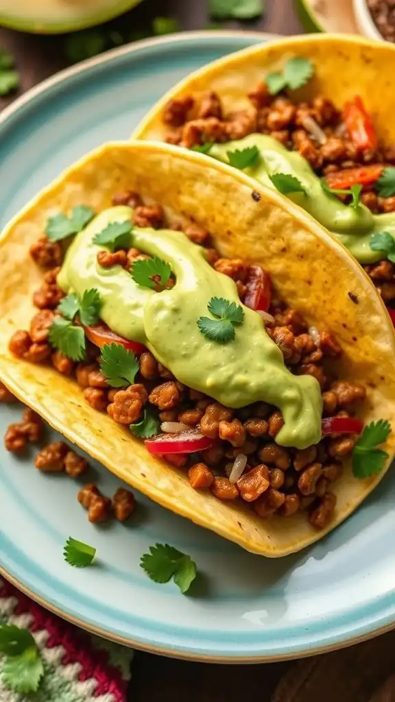 lentil tacos with avocado crema