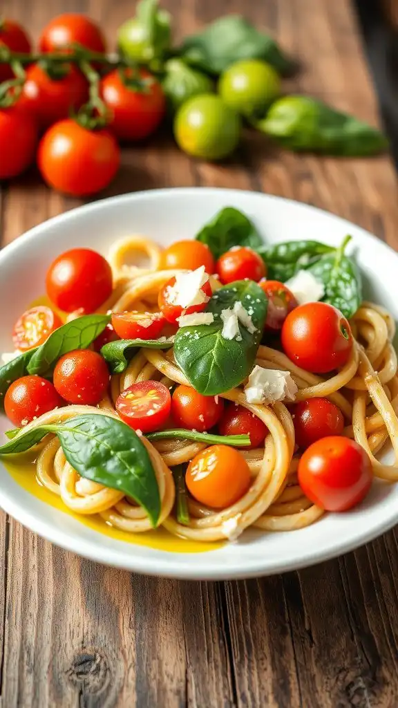 light pesto pasta salad with cherry tomatoes and s