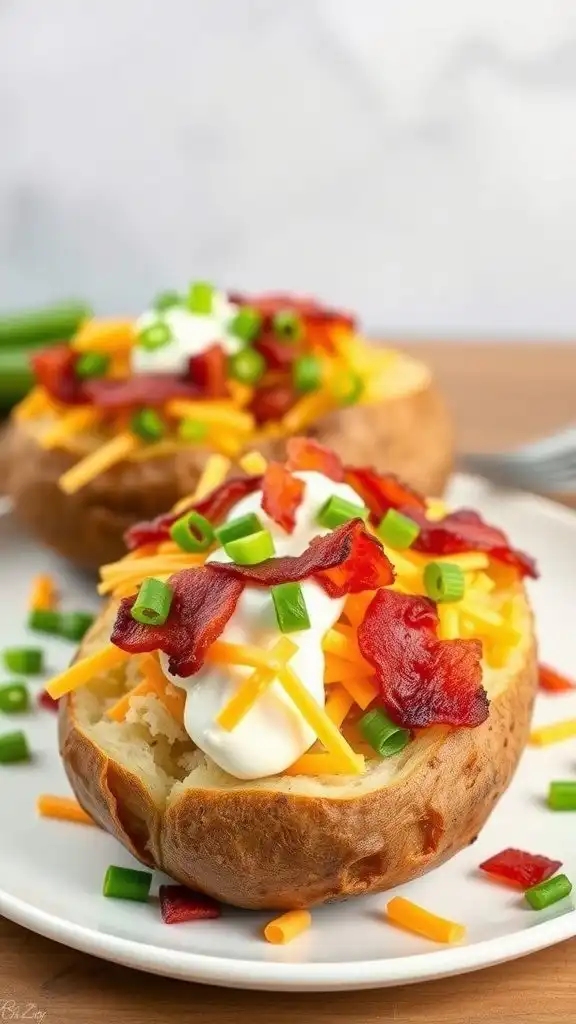 loaded baked potatoes with cheddar and bacon