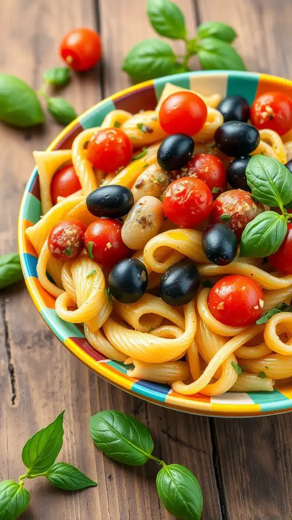 mediterranean pesto pasta salad with cherry tomato