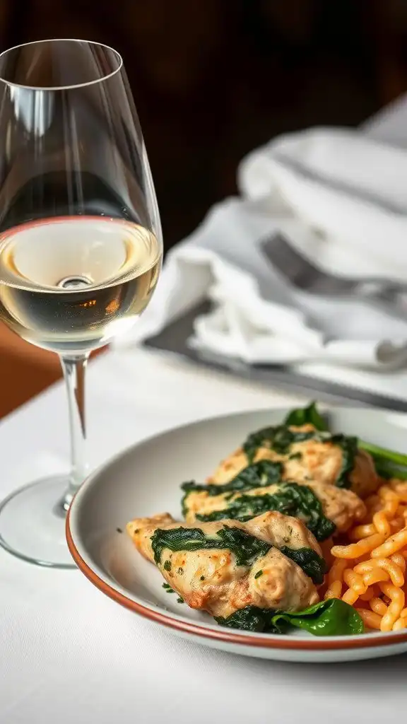 pairing wine with spinach stuffed chicken