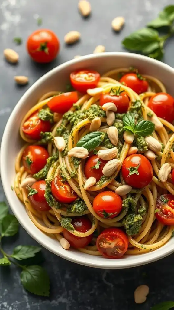 pesto pasta with cherry tomatoes 1