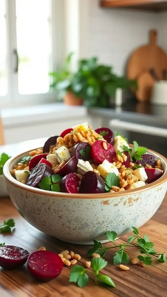 quick and nutritious beetroot feta and grain salad