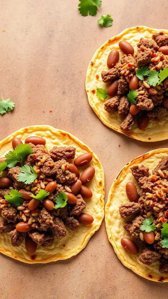 quick beef tostadas with refried beans