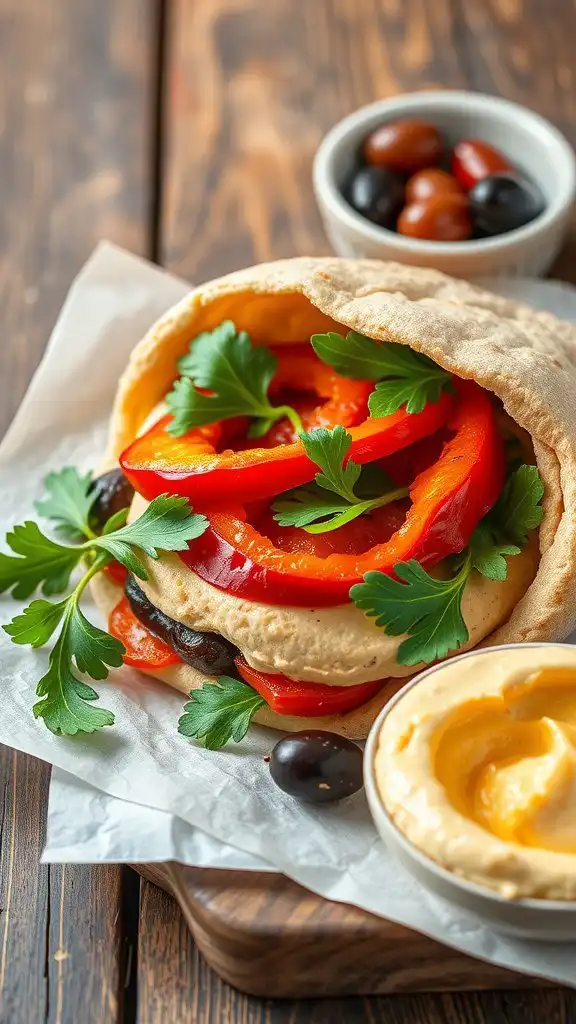 roasted red pepper and hummus pita roasted red pepper and hummus pita