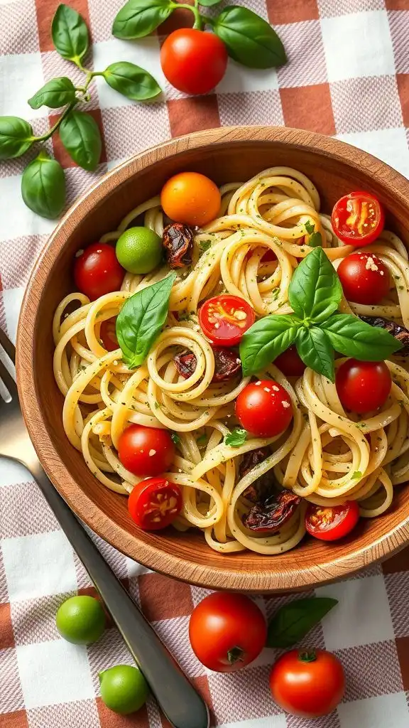 rustic pesto pasta salad with cherry tomatoes and