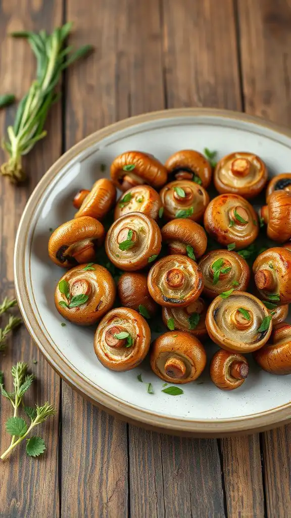 a plate of sautéed garlic mushrooms with herbs