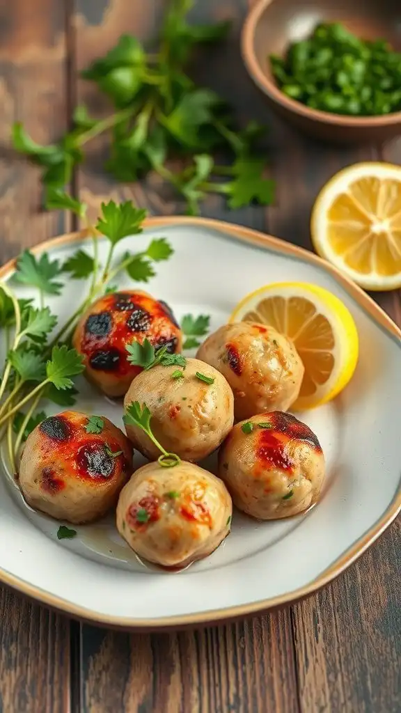 serving tsukune with fresh herbs