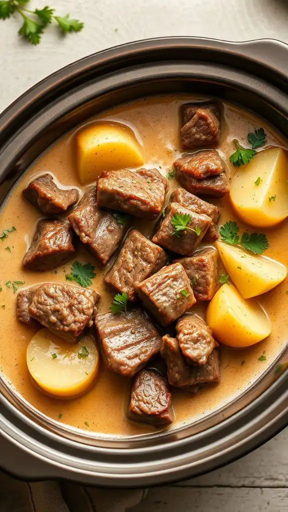 slow cooker ground beef potato stroganoff