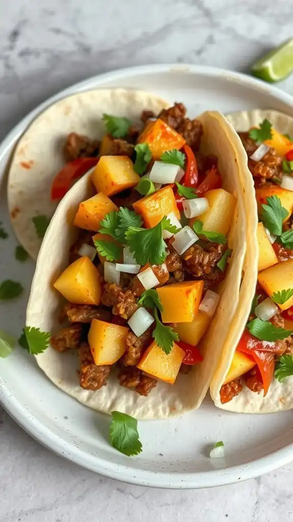 spicy beef and potato tacos