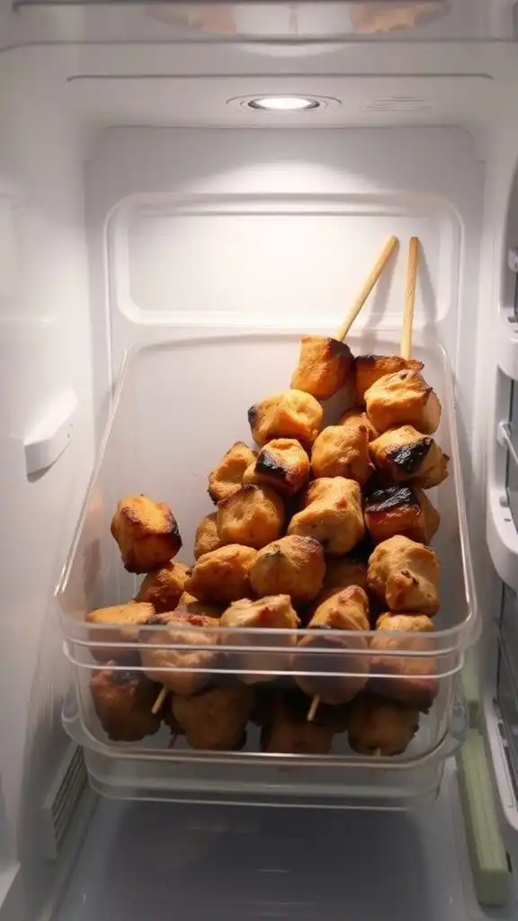 storing and reheating leftover chicken skewers