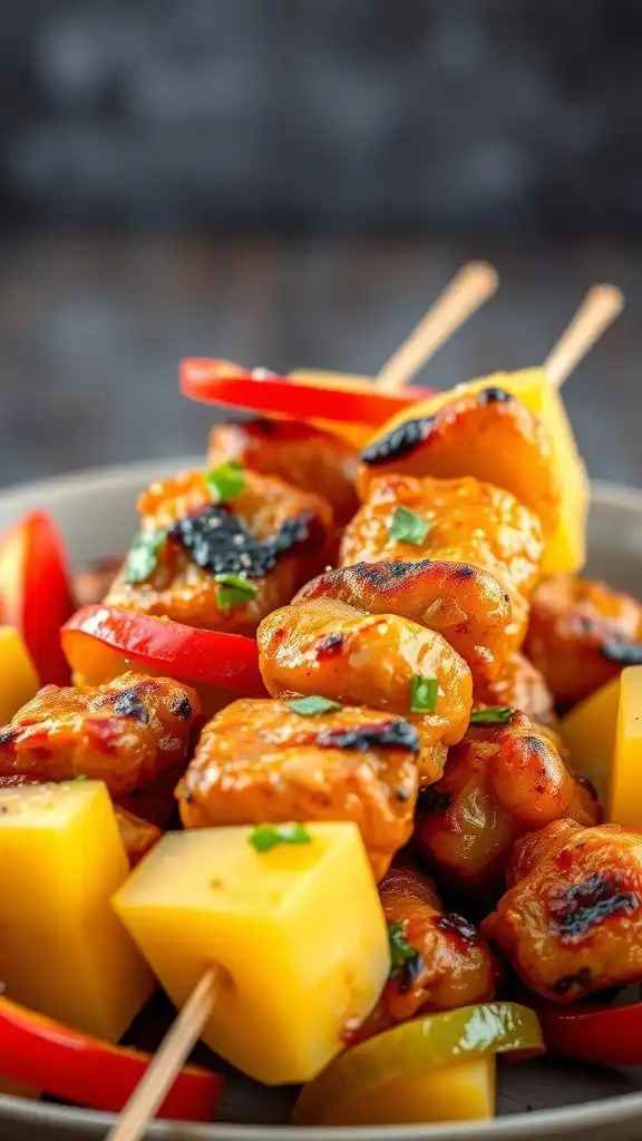 sweet and sour chicken skewers