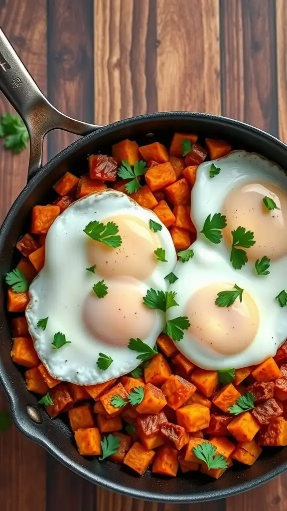sweet potato hash with fried eggs