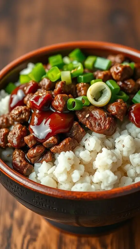 teriyaki ground beef and rice bowl