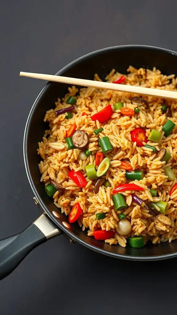 vegetable fried rice in a skillet