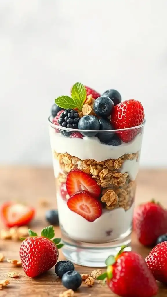 yogurt parfait with granola and berries