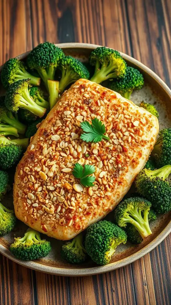 almond crusted fish with broccoli