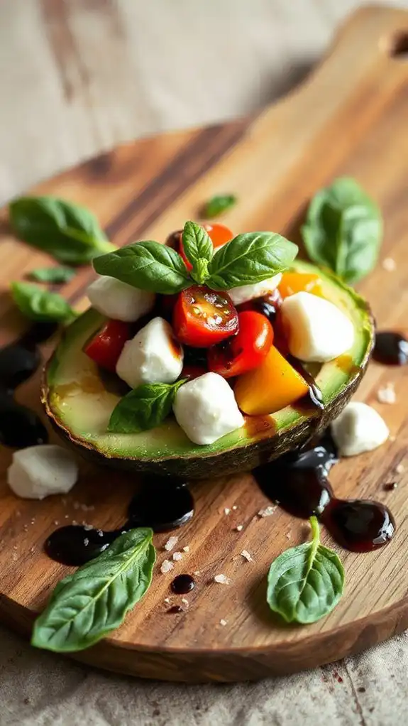 avocado filled with caprese