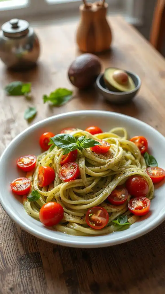avocado pasta with tomatoes