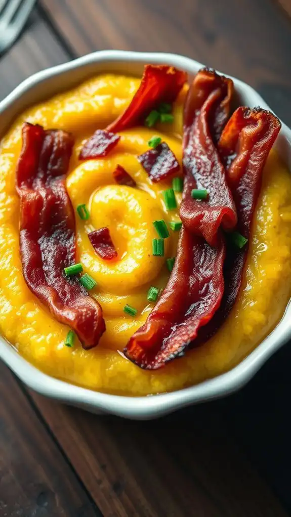 bacon topped savory polenta pudding