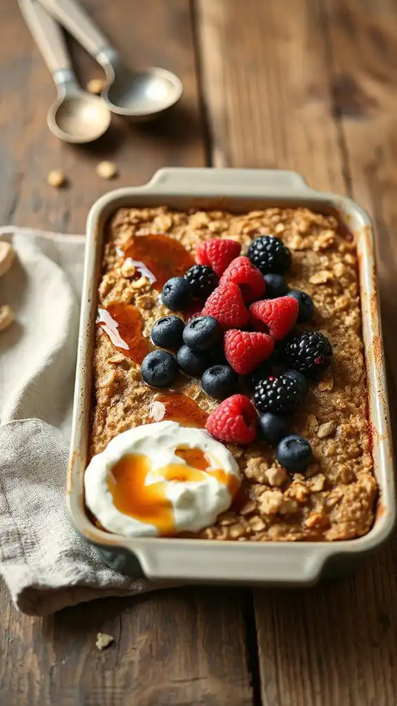 baked oatmeal topped with berries