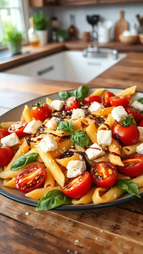 basil infused caprese pasta dish