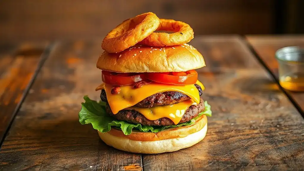 bbq burger with onion rings