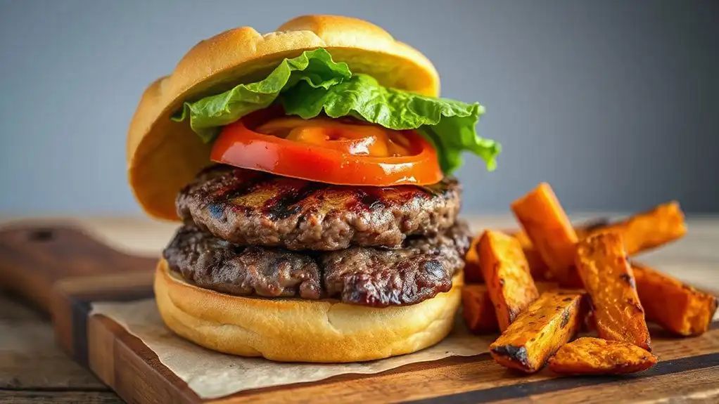 beef burger with toppings