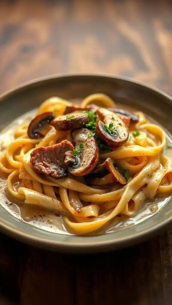 beef stroganoff over noodles