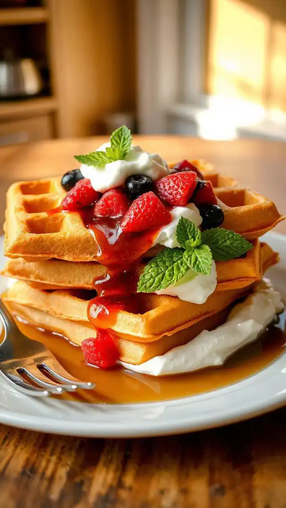 berry compote topped waffles