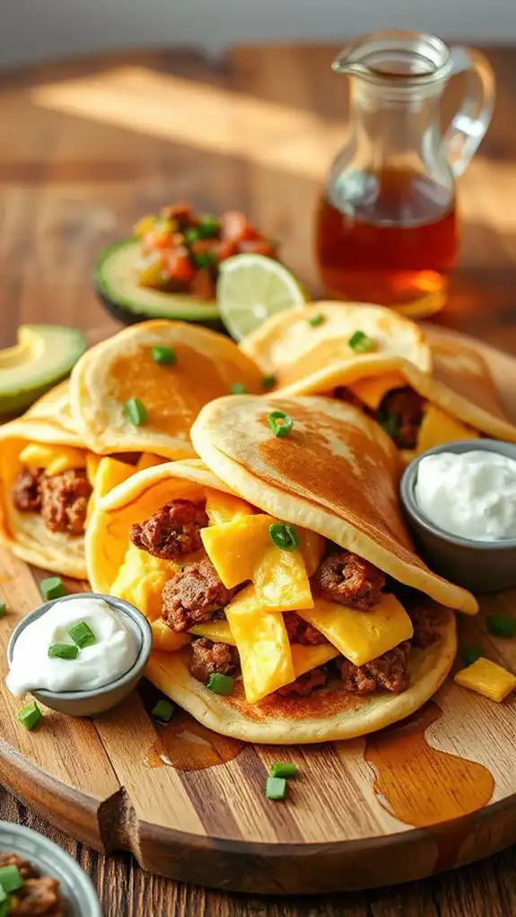 breakfast filled pancake tacos