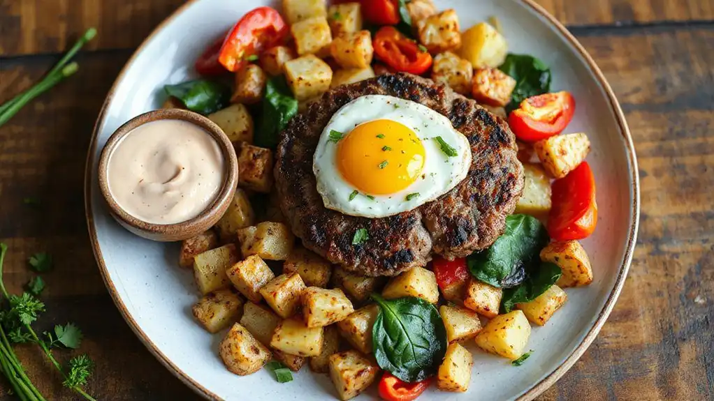 breakfast inspired burger dish breakfast inspired burger dish