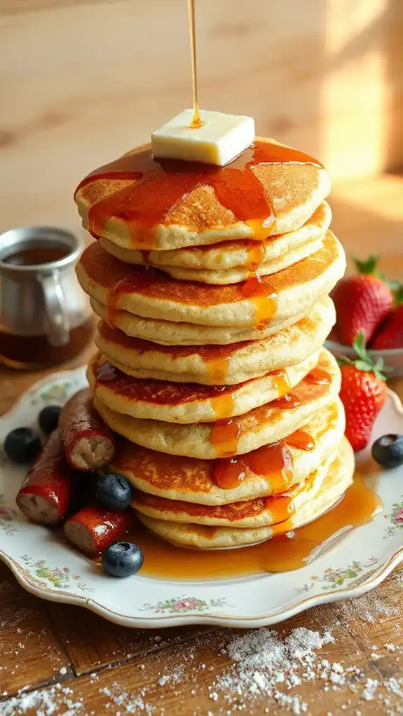 breakfast of pancakes sausage